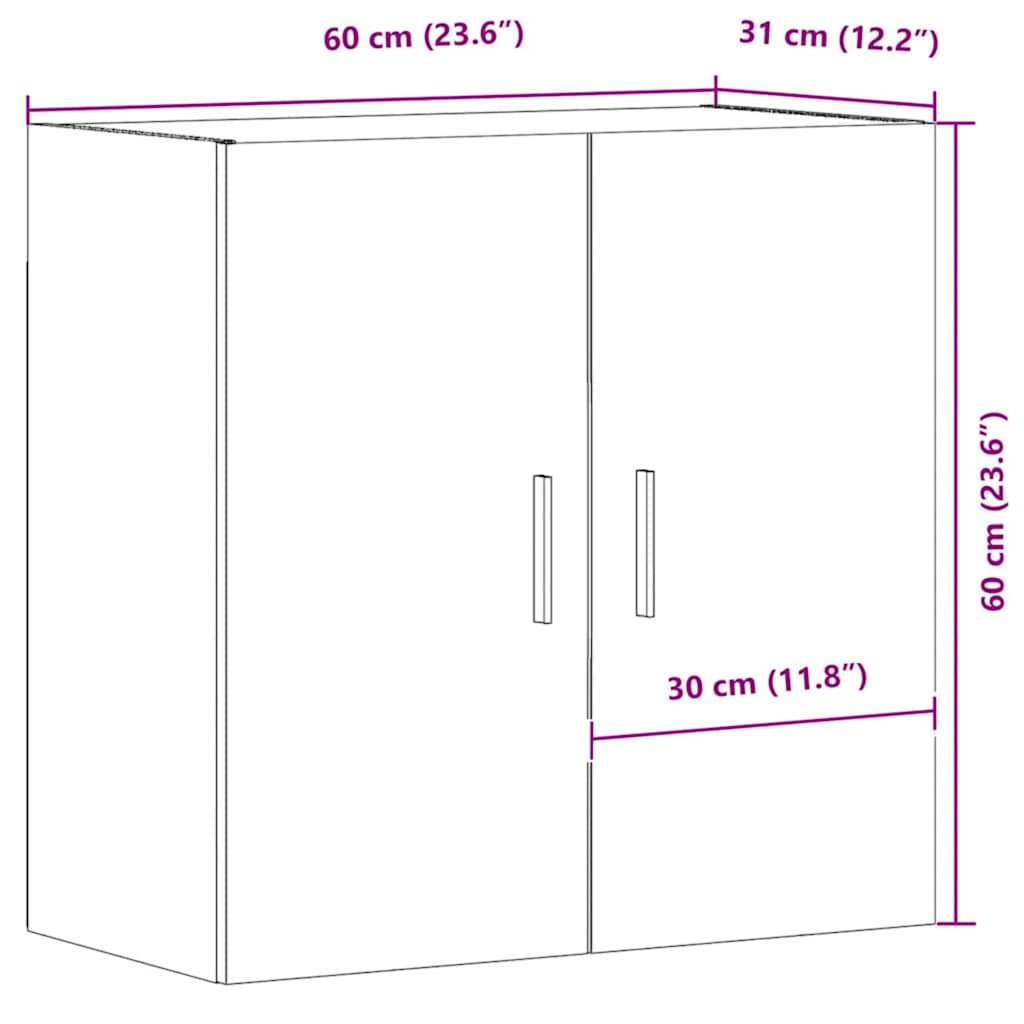 Armário parede 60x31x60 cm derivados madeira carvalho artisiano
