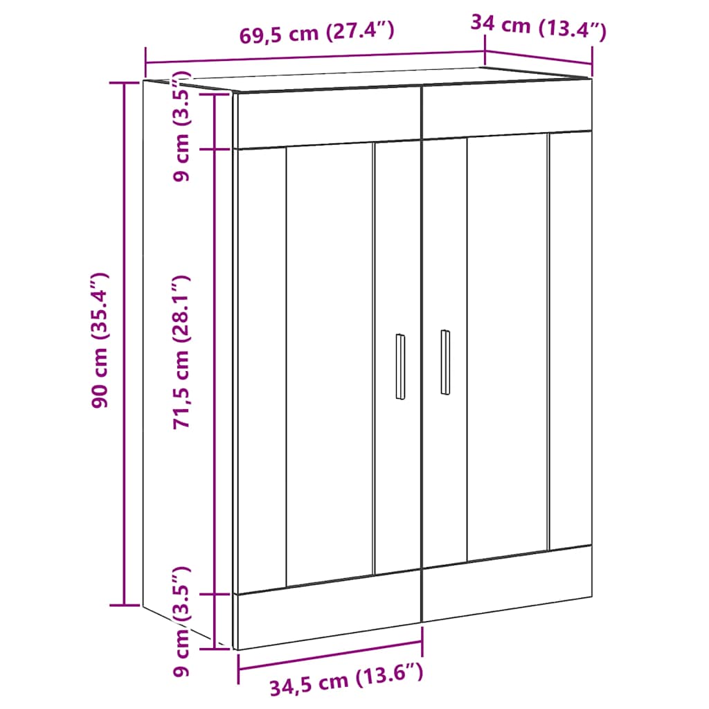 Armário de parede 69,5x34x90cm deriv.madeira carvalho artisiano