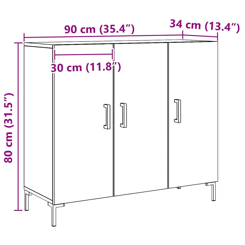 Aparador 90x34x80 cm derivados de madeira carvalho artisiano