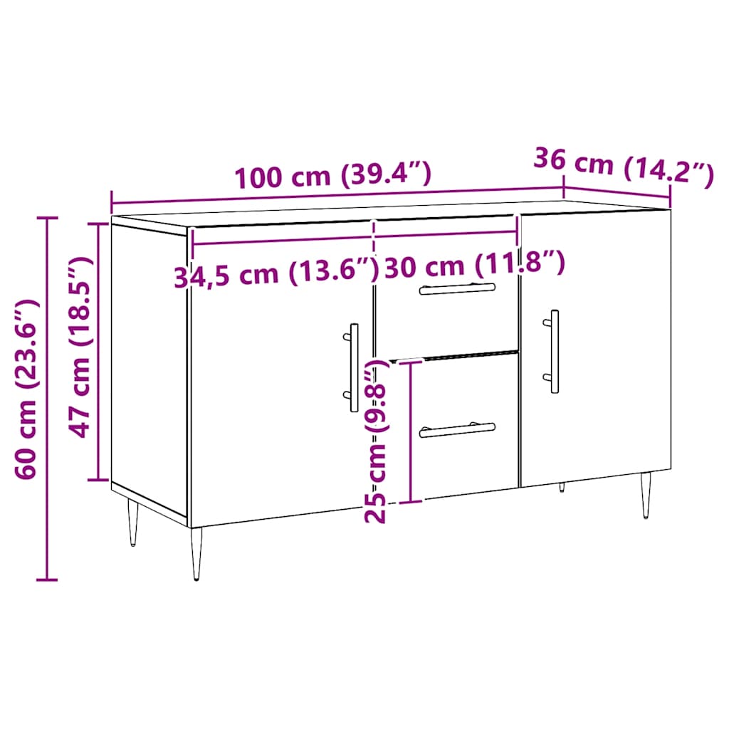 Aparador 100x36x60 cm derivados de madeira carvalho artisiano