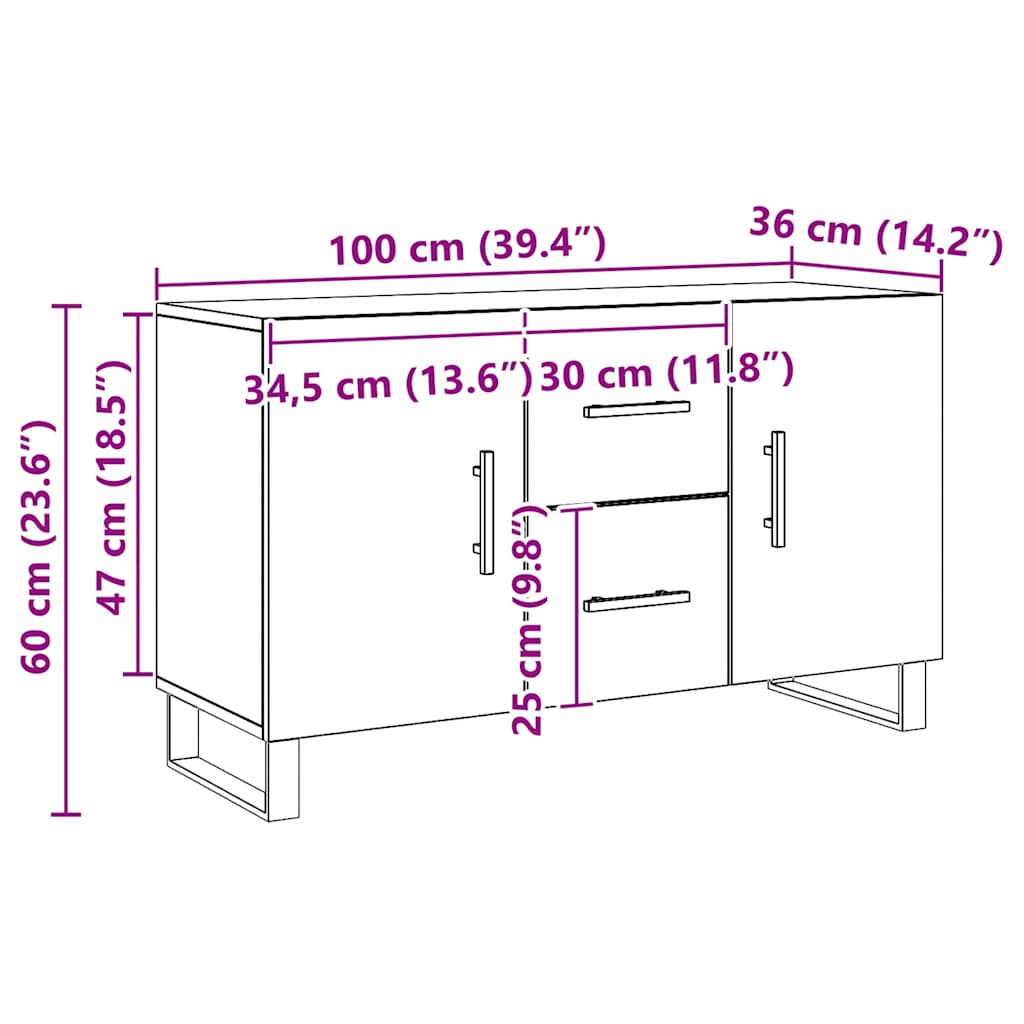 Aparador 100x36x60 cm derivados de madeira carvalho artisiano