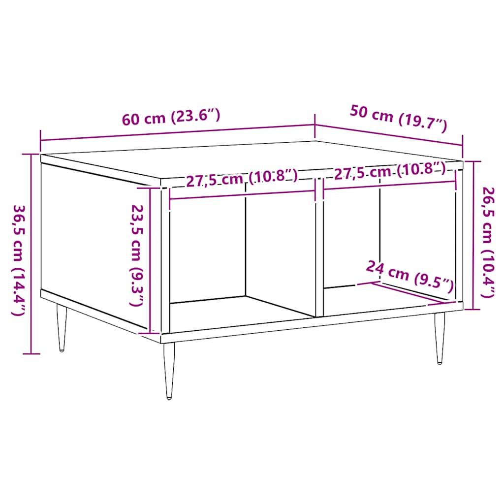 Mesa de centro 60x50x36,5cm deriv. madeira carvalho artisiano