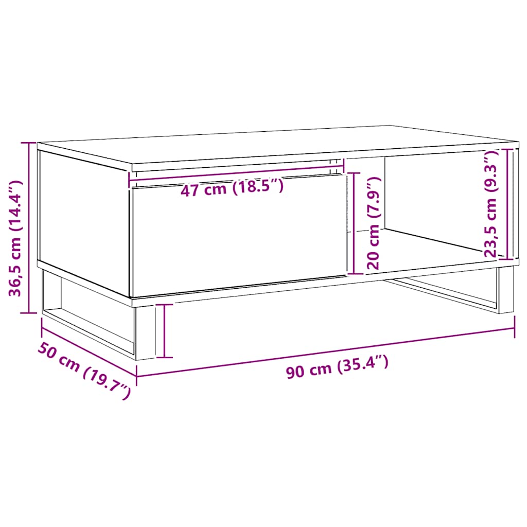 Mesa de centro 90x50x36,5cm deriv. madeira carvalho artisiano