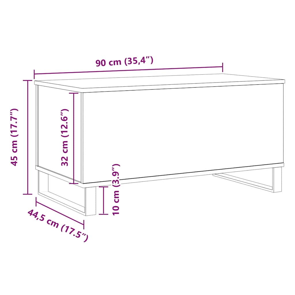Mesa centro 90x44,5x45 cm derivados madeira carvalho artisiano