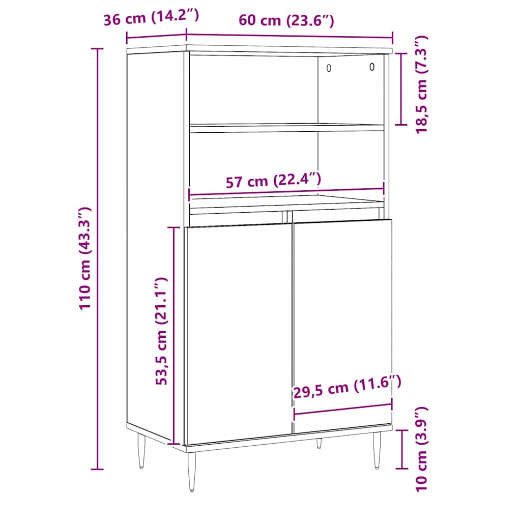 Aparador alto 60x36x110 cm derivados madeira carvalho artisiano