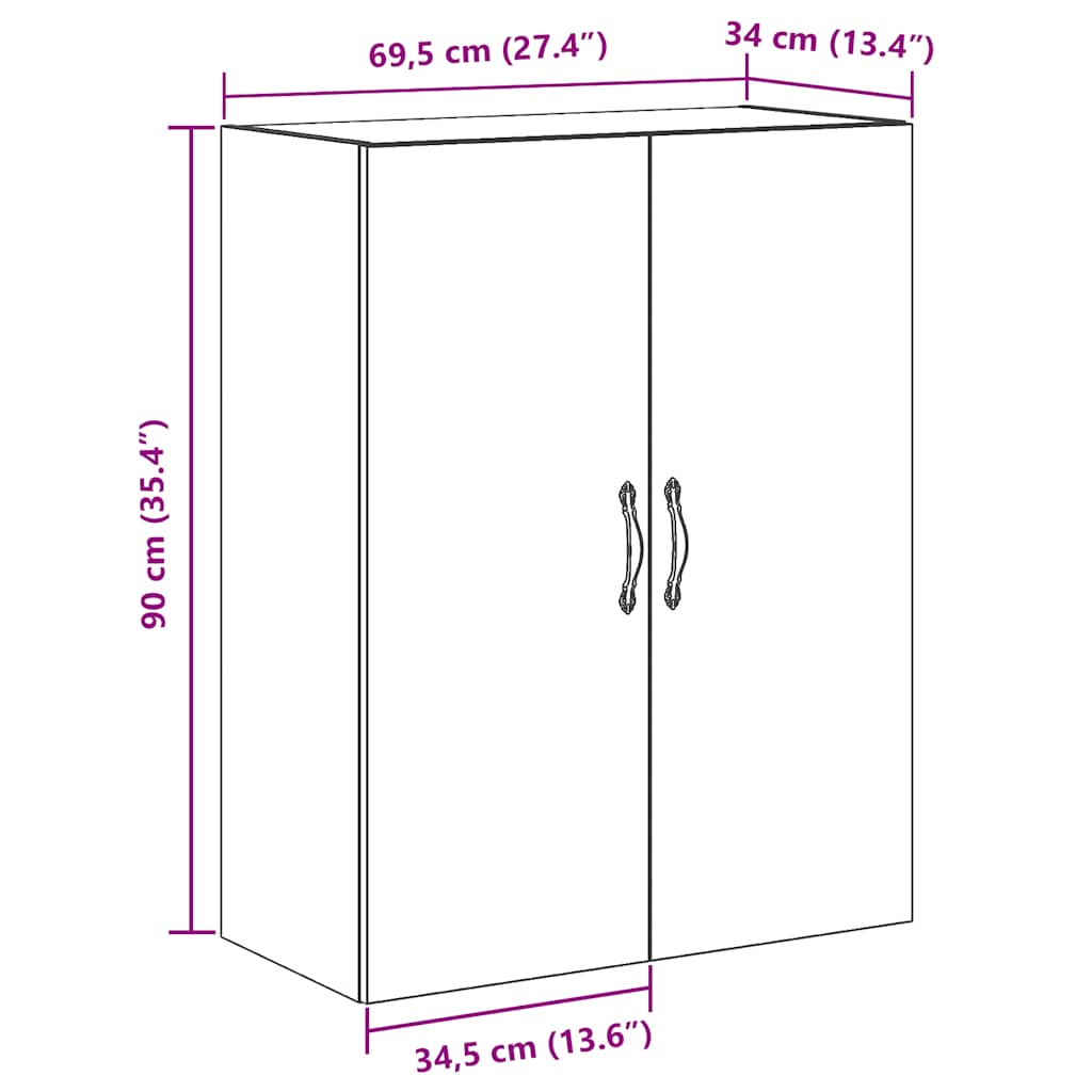 Armário parede 69,5x34x90 cm deriv. madeira carvalho artisiano