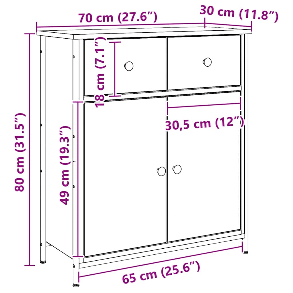 Aparador 70x30x80 cm derivados de madeira carvalho artisiano