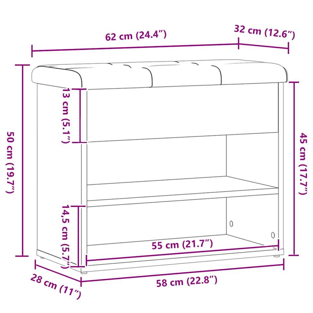 Banco sapateira 62x32x50 cm deriv. madeira carvalho artisiano