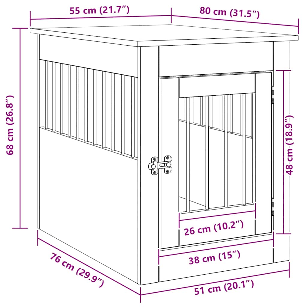 Móveis para caixas para cães carvalho artesanal 55x80x68 cm
