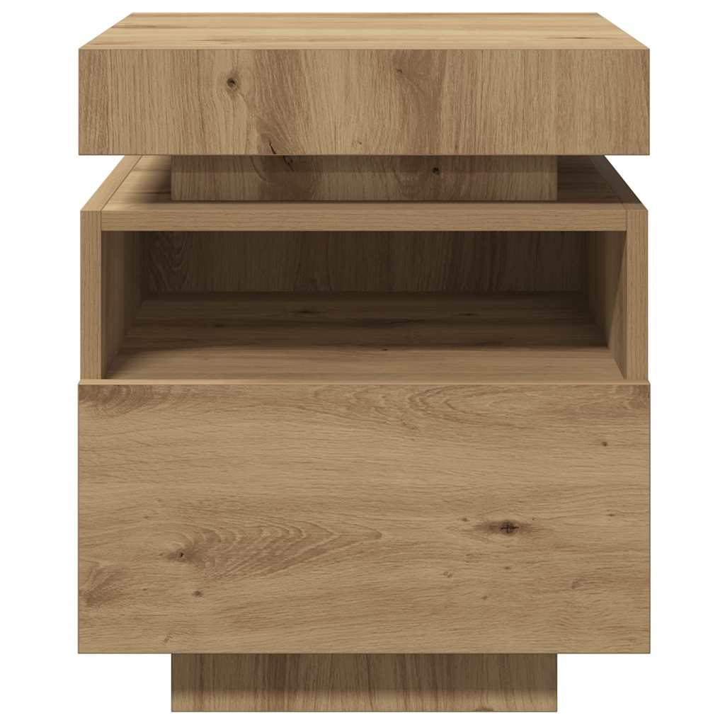 Mesa de cabeceira c/ LEDs 40x39x48,5 cm carvalho artisiano