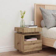 Mesa de cabeceira c/ LEDs 40x39x48,5 cm carvalho artisiano