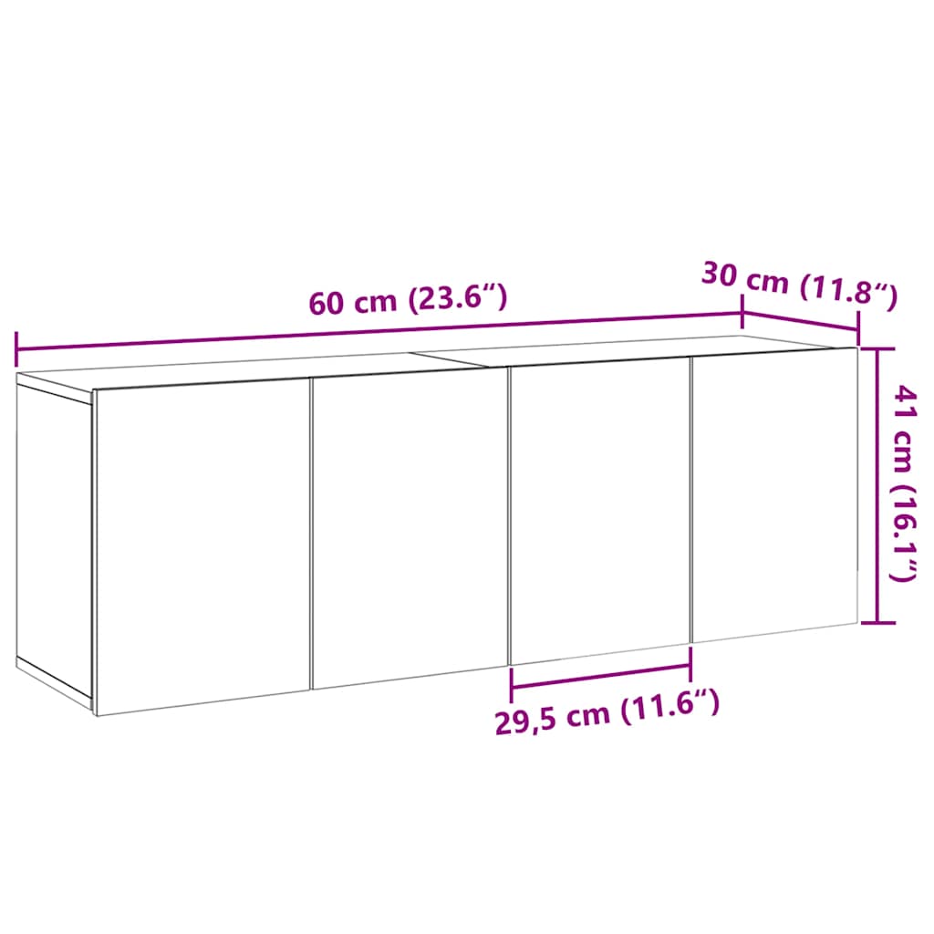 Móveis de parede para TV 2 pcs 60x30x41 cm madeira velha