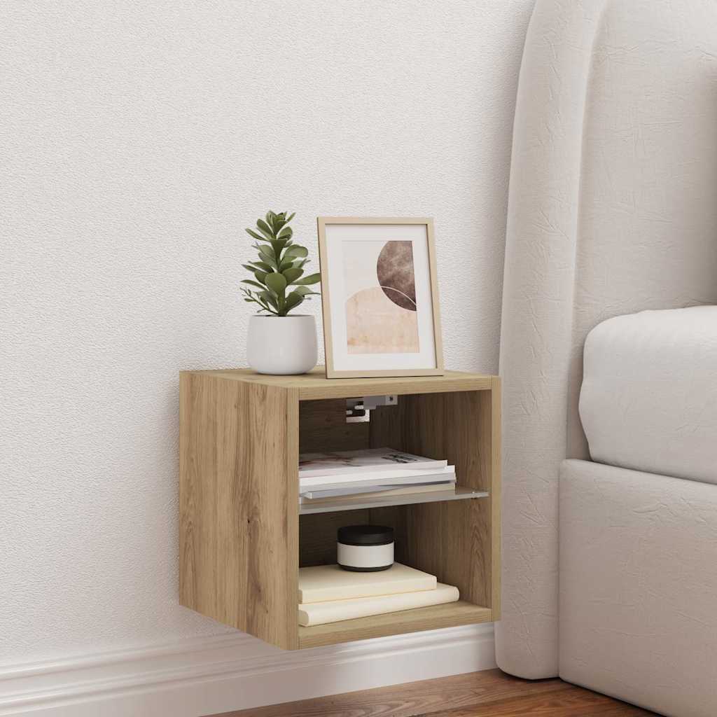 Móvel parede p/ TV c/ luzes LED 30x28,5x30cm carvalho artesanal