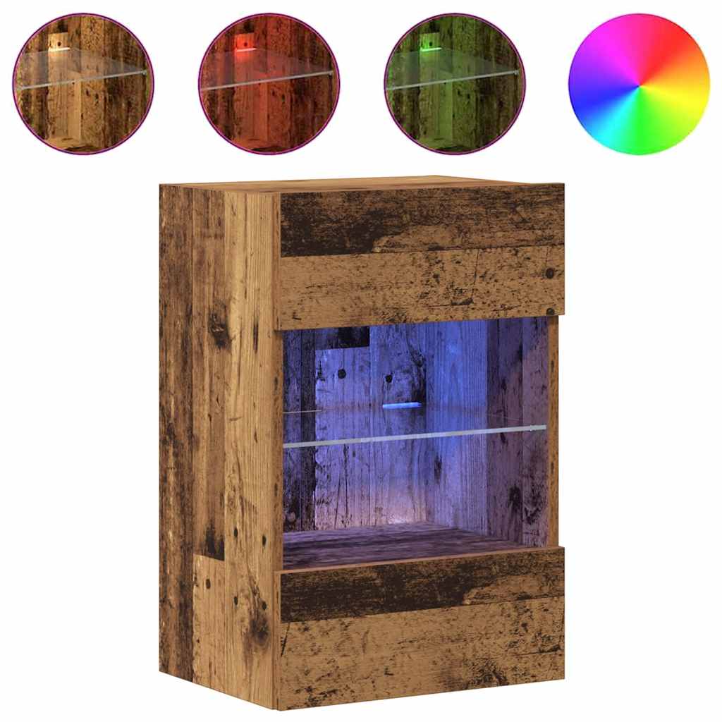 Armários de parede com luzes LED para TV 2 pcs 40x30x60,5 cm madeira velha