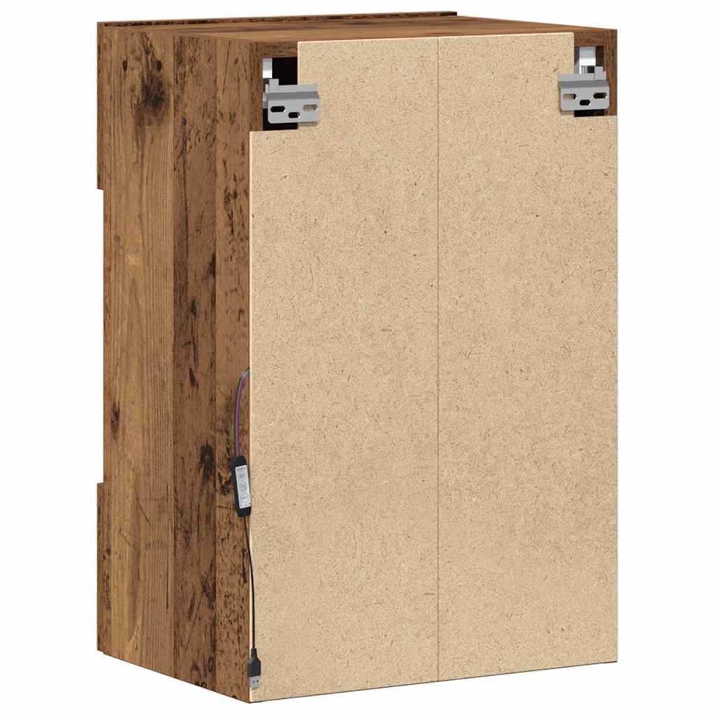 Armários de parede com luzes LED para TV 2 pcs 40x30x60,5 cm madeira velha