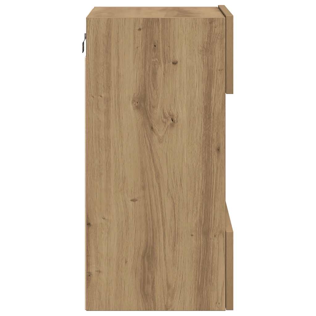 Armários de parede com luzes LED para TV 2 pcs carvalho artesanal