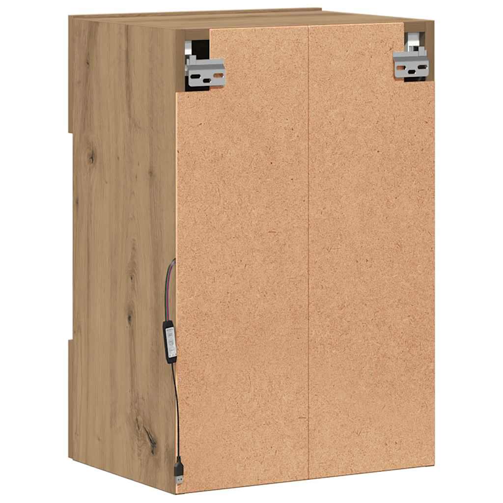 Armários de parede com luzes LED para TV 2 pcs carvalho artesanal