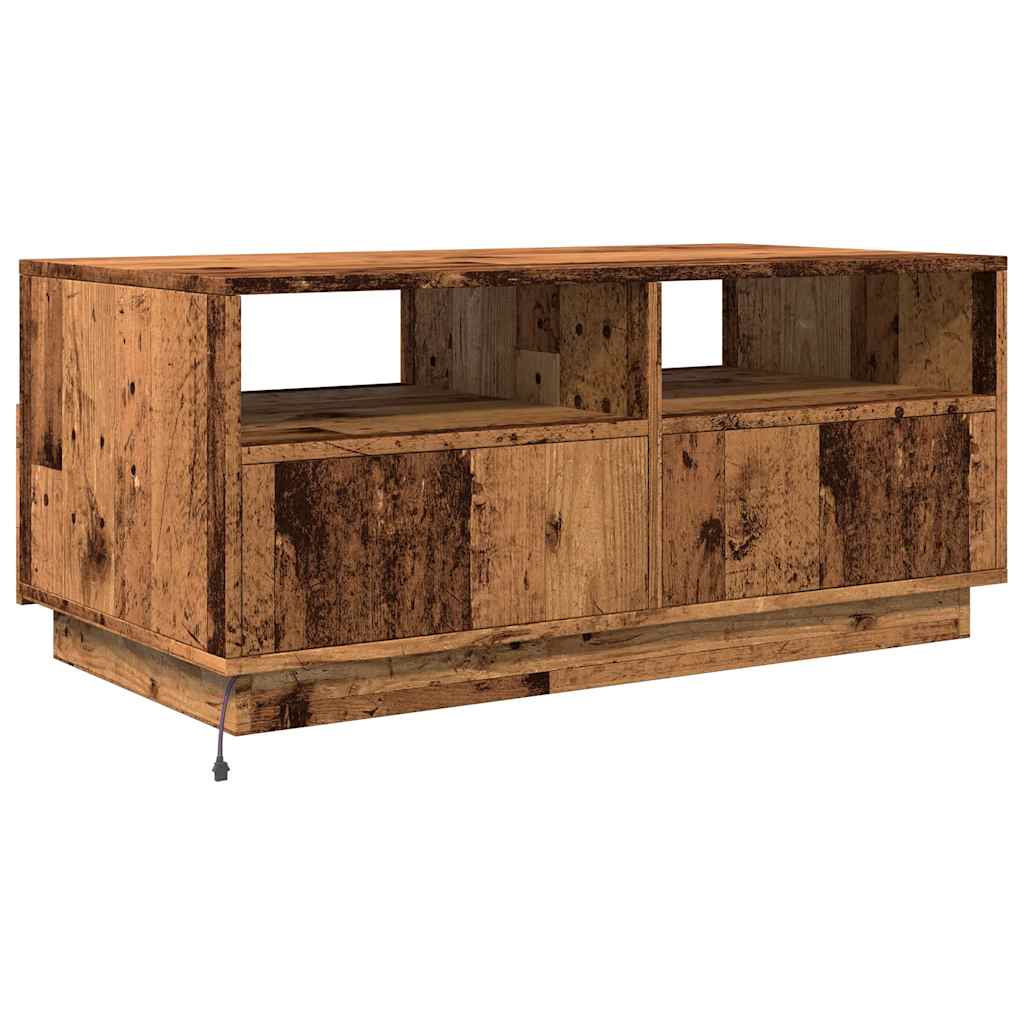 Mesa de centro com luzes LED 90x49x40 cm madeira velha