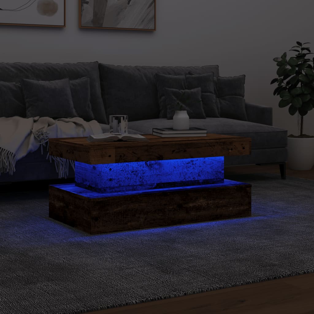 Mesa de centro com luzes LED 90x50x40 cm madeira velha