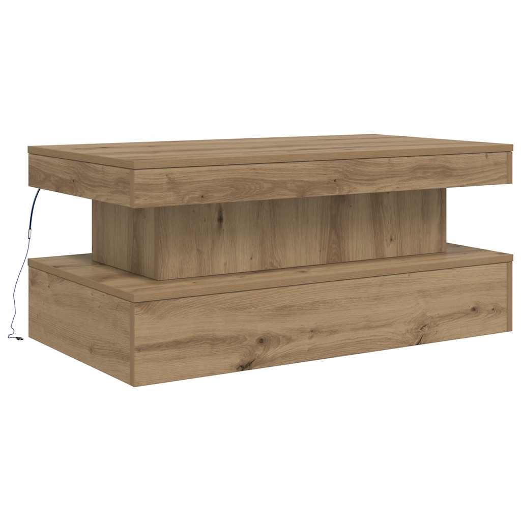 Mesa de centro com luzes LED 90x50x40 cm carvalho artisiano