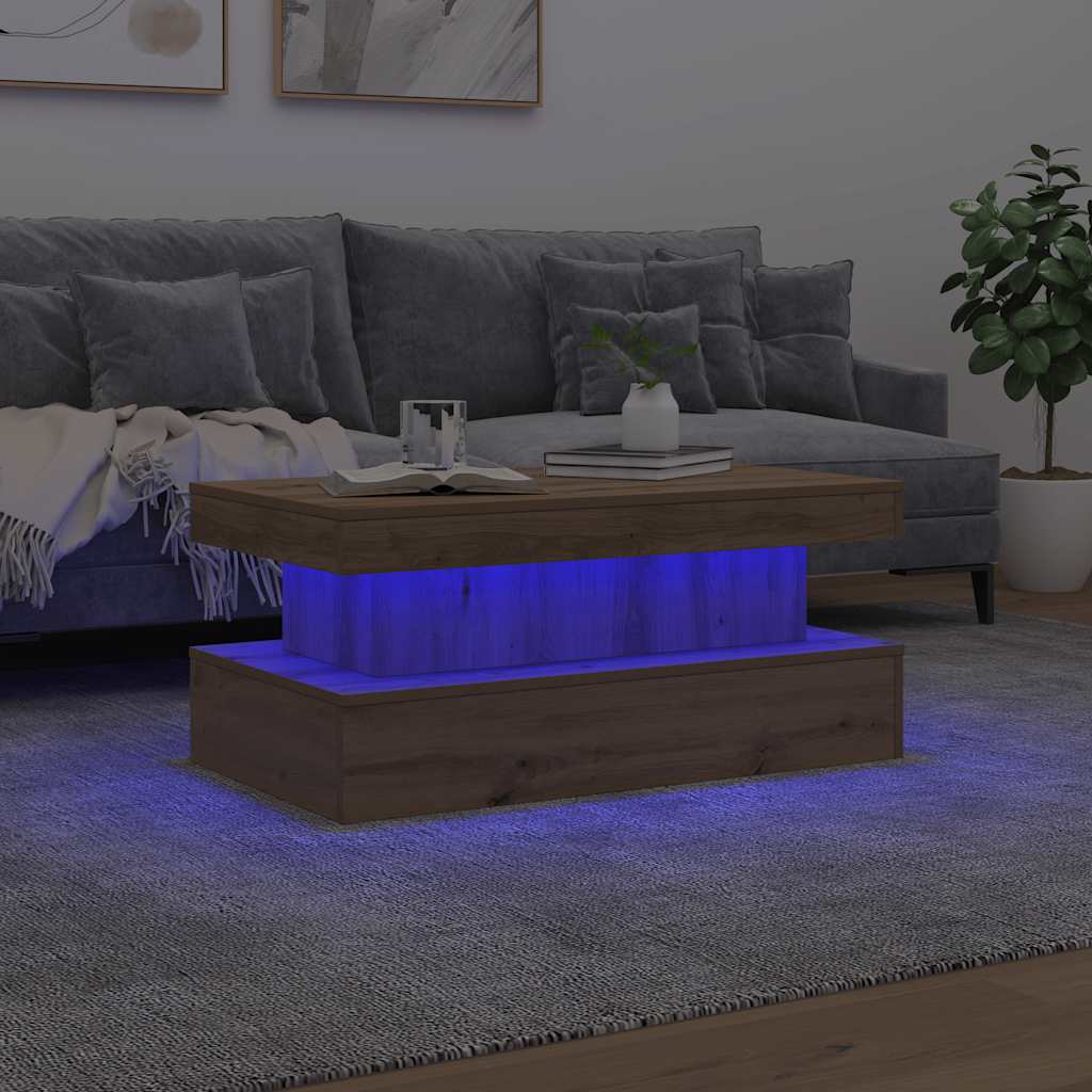 Mesa de centro com luzes LED 90x50x40 cm carvalho artisiano