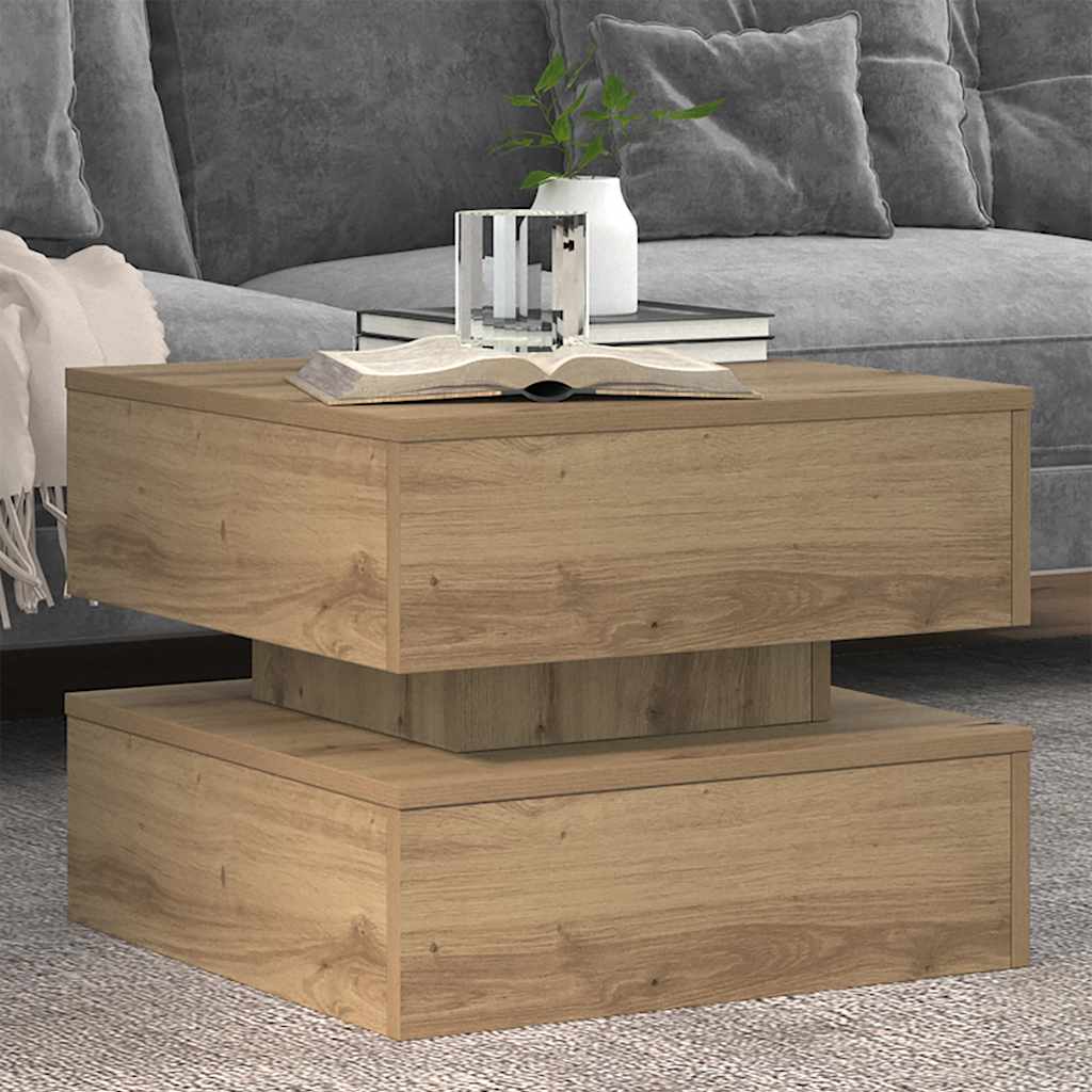 Mesa de centro com luzes LED 50x50x40 cm carvalho artisiano