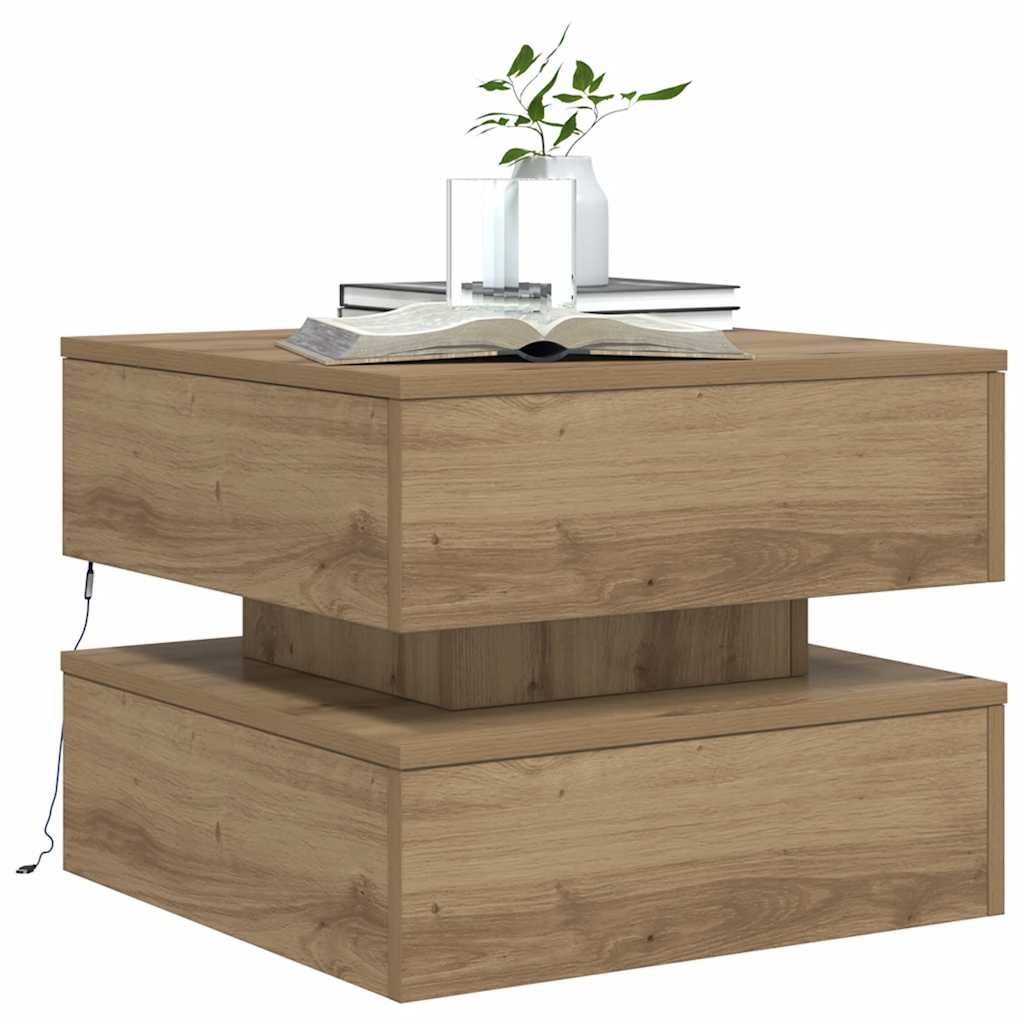 Mesa de centro com luzes LED 50x50x40 cm carvalho artisiano