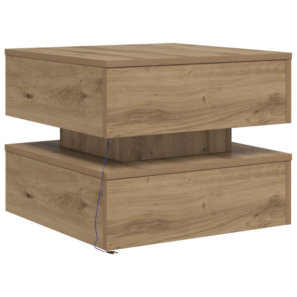 Mesa de centro com luzes LED 50x50x40 cm carvalho artisiano