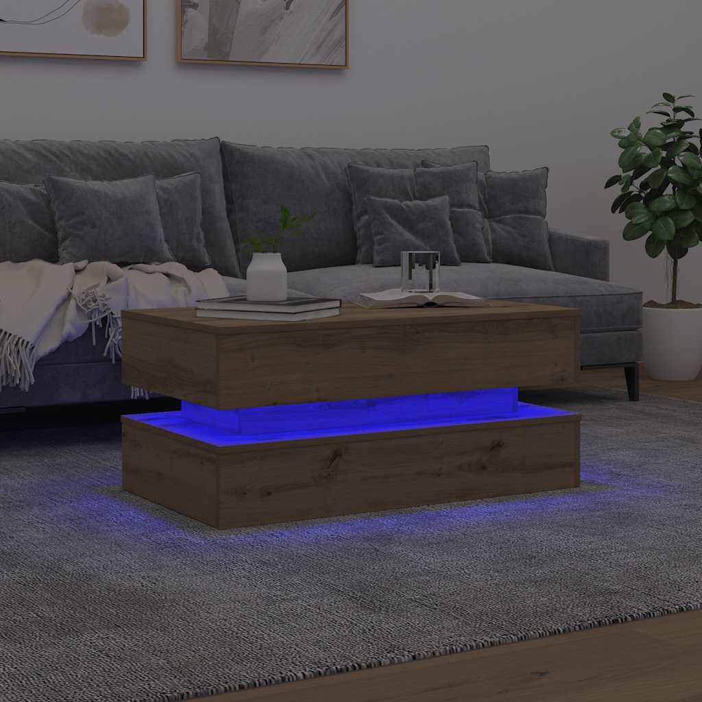 Mesa de centro com luzes LED 90x50x40 cm carvalho artisiano