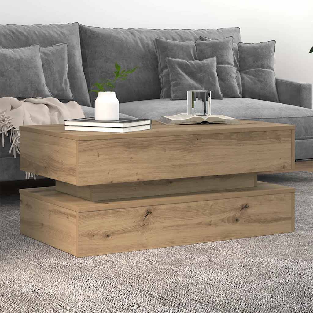 Mesa de centro com luzes LED 90x50x40 cm carvalho artisiano