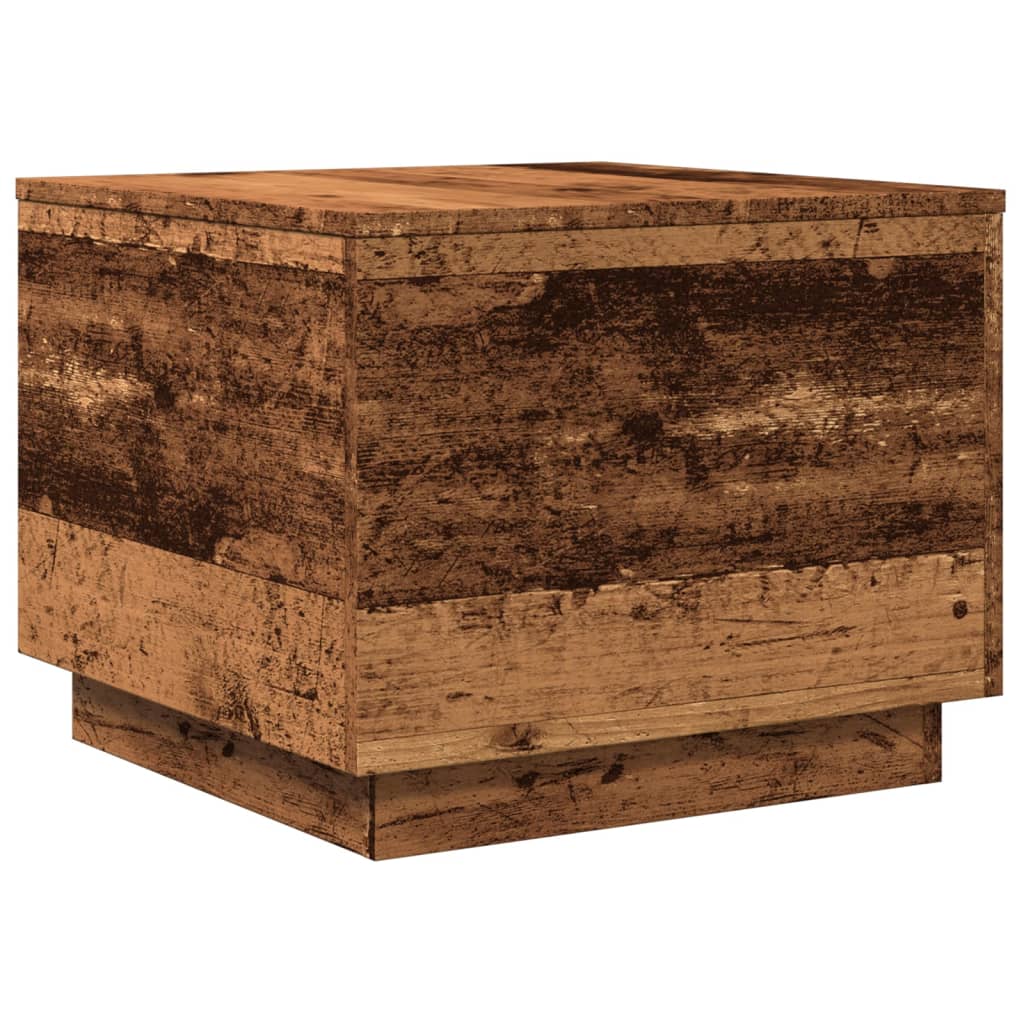 Mesa de centro com luzes LED 50x50x40 cm madeira velha