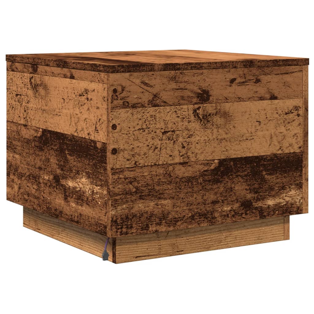 Mesa de centro com luzes LED 50x50x40 cm madeira velha