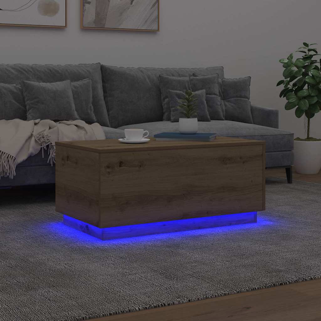 Mesa de centro com luzes LED 90x50x40 cm carvalho artisiano