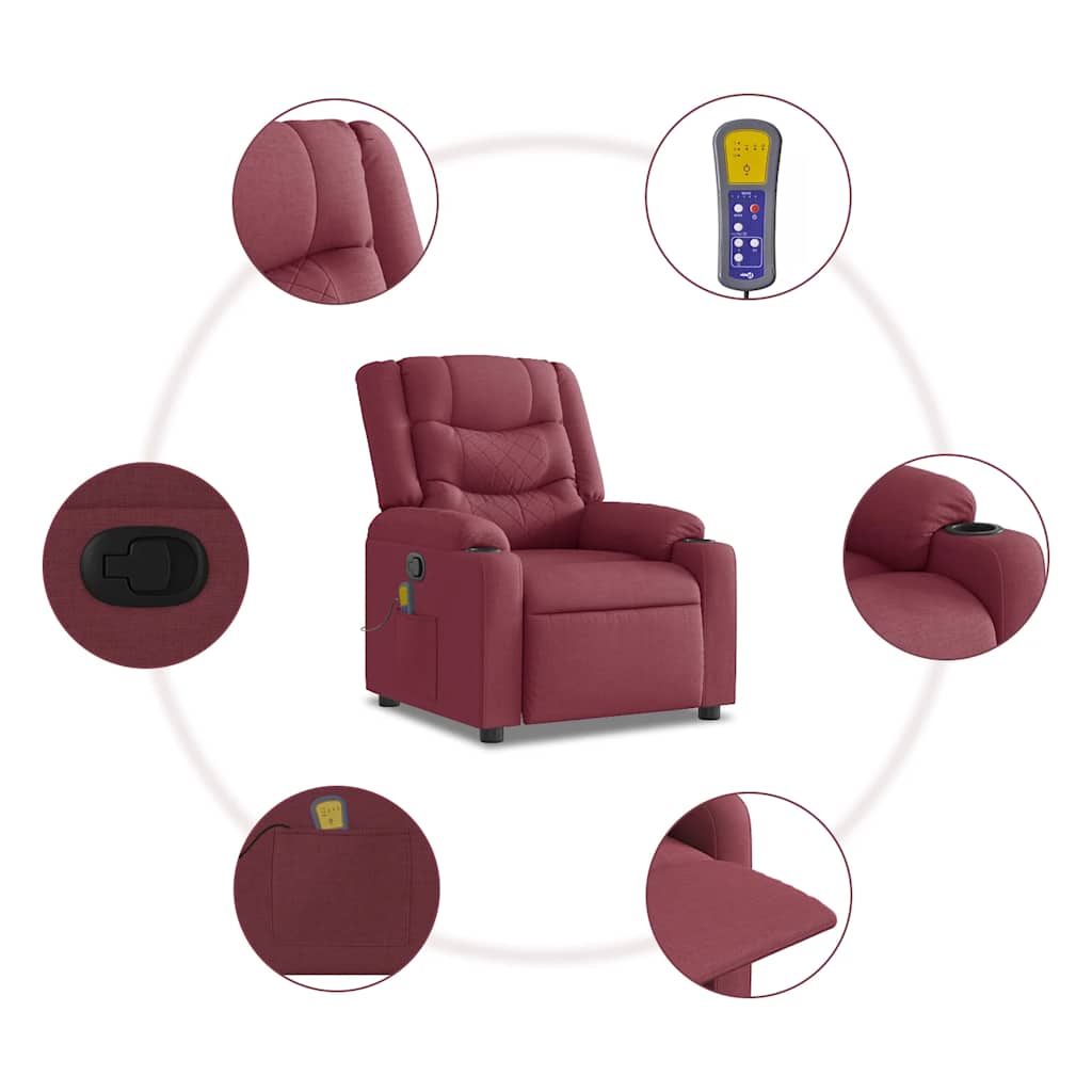Poltrona de massagens reclinável tecido vermelho tinto