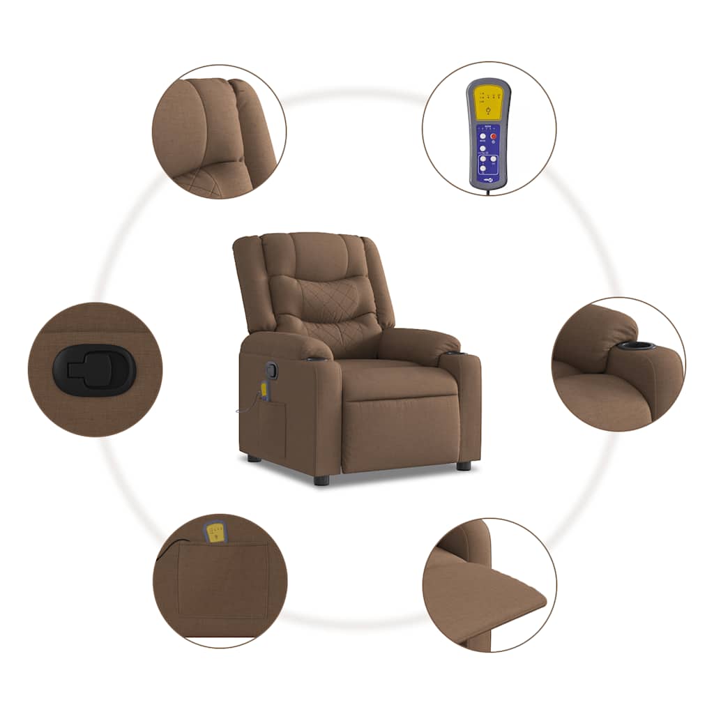Poltrona de massagens reclinável tecido castanho