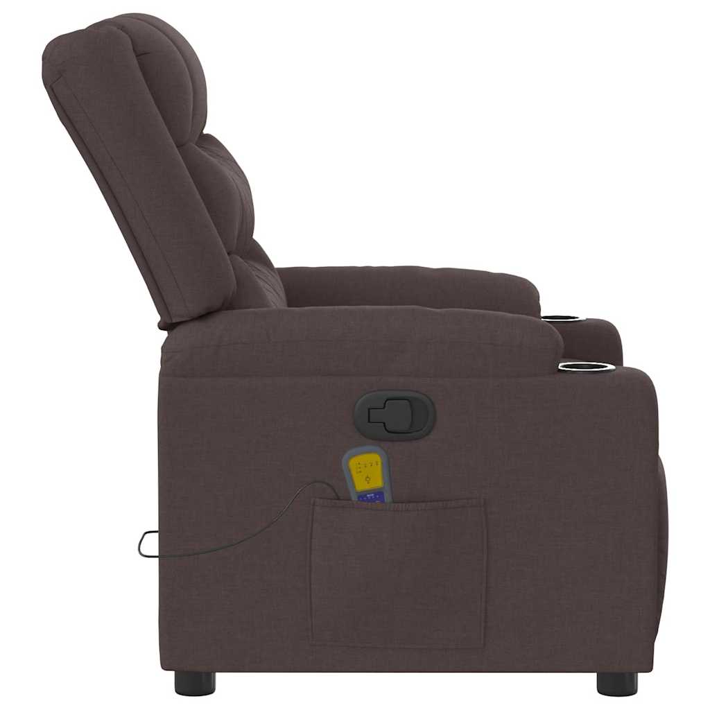 Poltrona de massagens reclinável tecido castanho-escuro