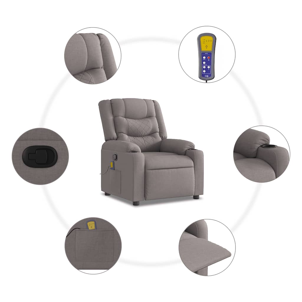 Poltrona de massagens reclinável tecido cinzento-acastanhado
