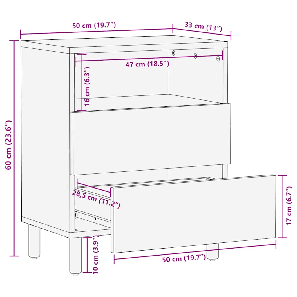 Mesa de cabeceira 50x33x60 cm madeira de mangueira maciça