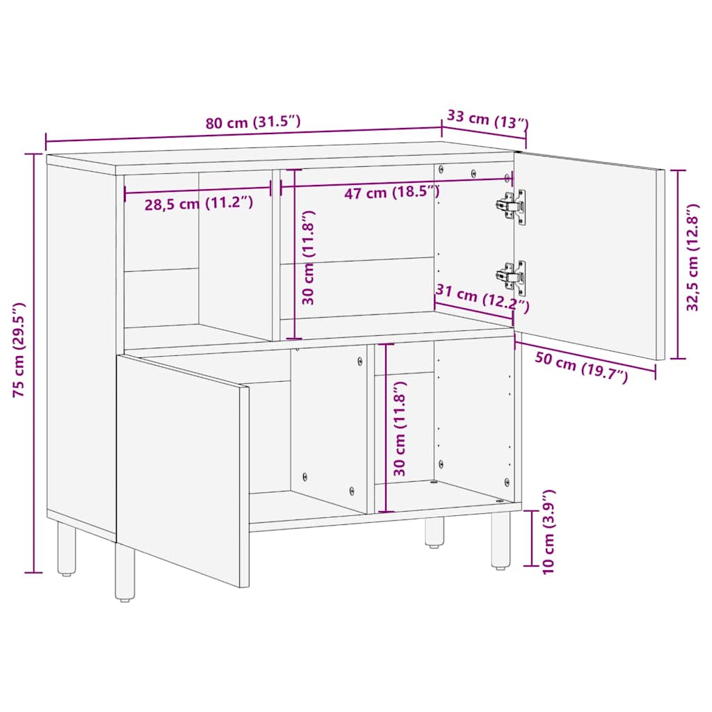 Aparador Castanho 80 x 33 x 75 cm Madeira de acácia maciça