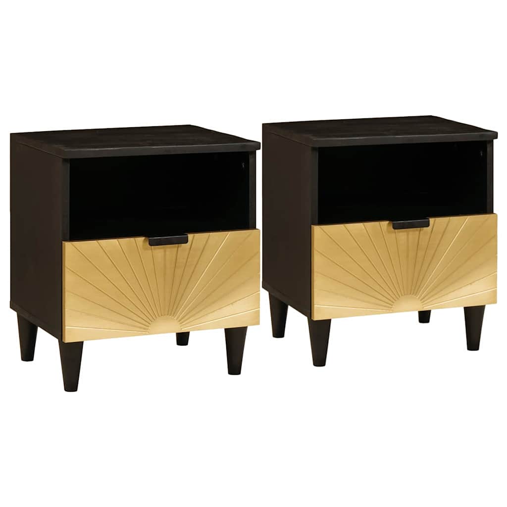 Mesa-de-cabeceira com gaveta 2 pcs Preto e Ouro 40 x 33 x 46 cm
