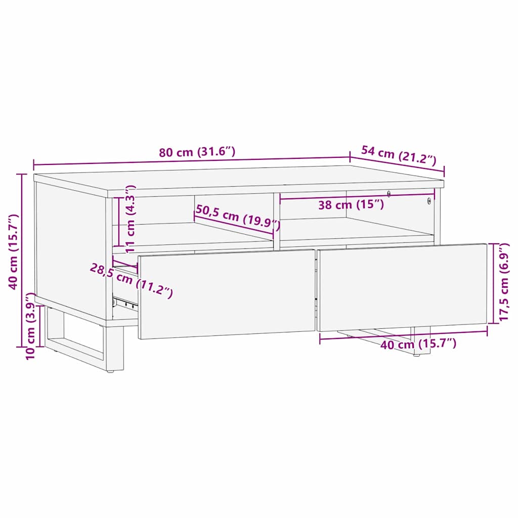 Mesa de centro com gaveta Bege e Preto 80 x 54 x 40 cm