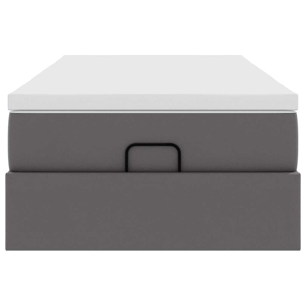 Estrutura de cama otomana com colchão cinza couro falso