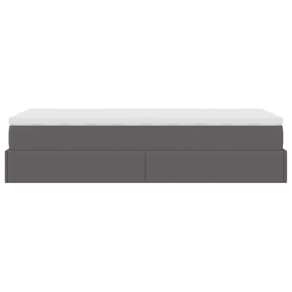 Estrutura de cama otomana com colchão cinza couro falso