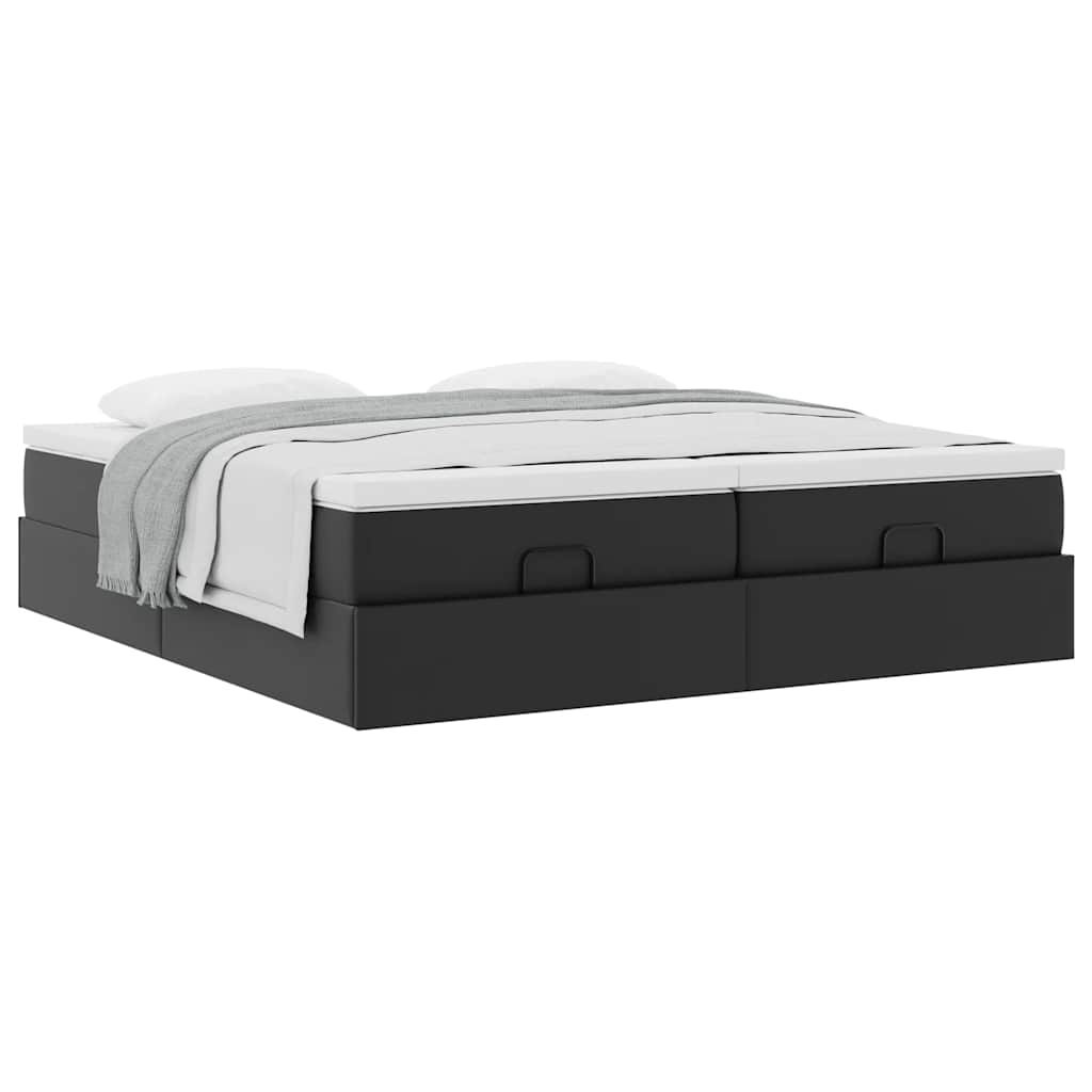 Estrutura de cama otomana com colchões pele artificial preta