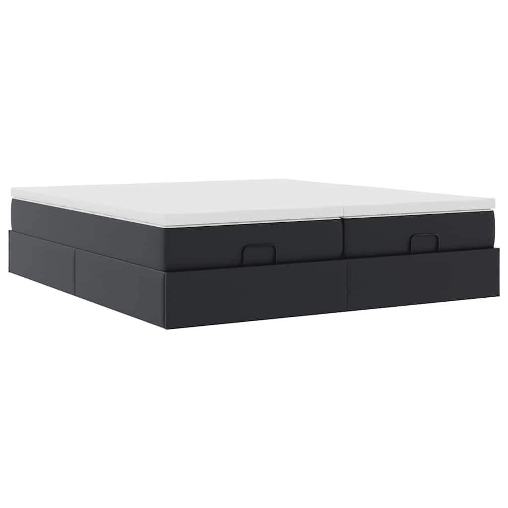 Estrutura de cama otomana com colchões pele artificial preta