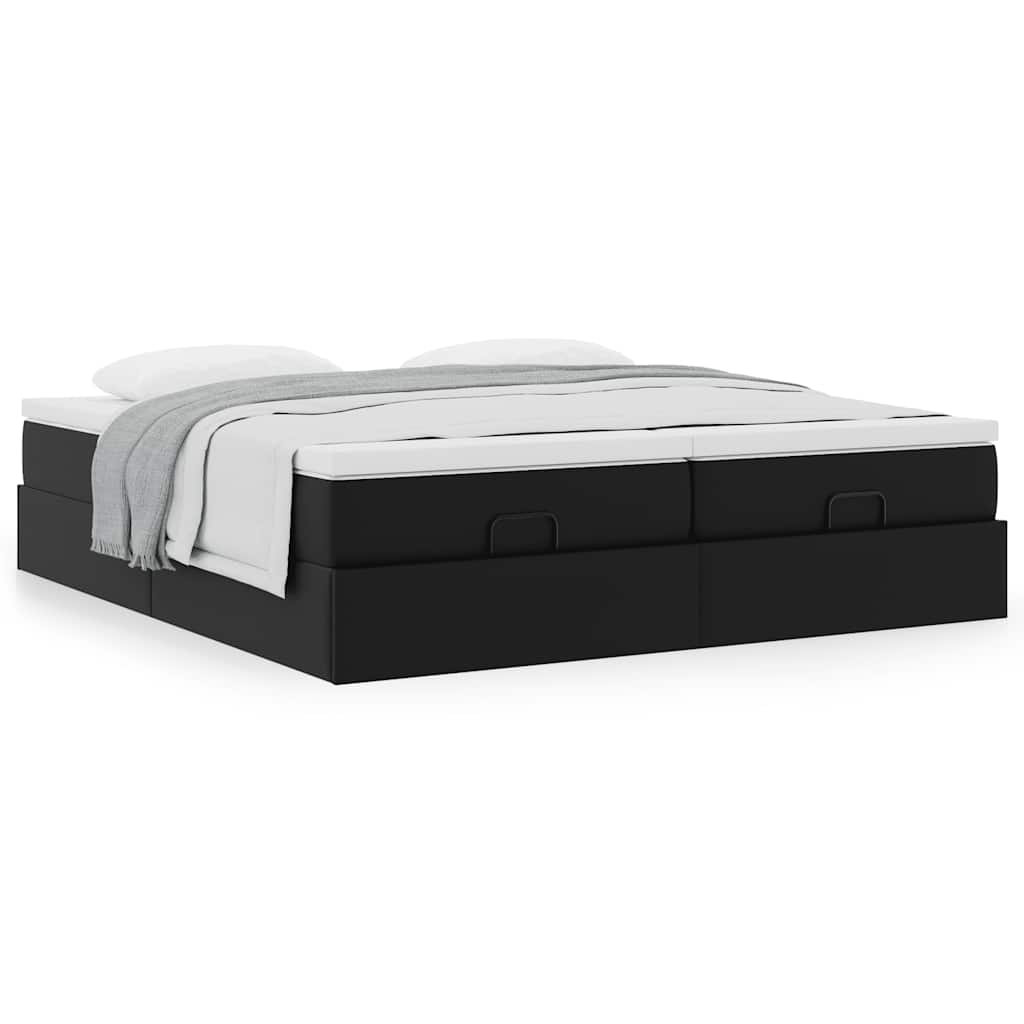 Estrutura de cama otomana com colchões pele artificial preta