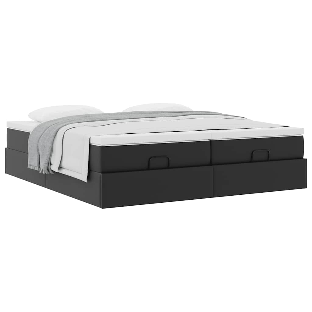 Estrutura de cama otomana com colchões pele artificial preta