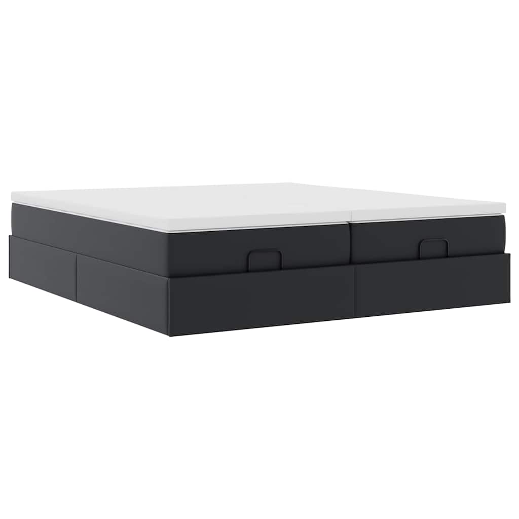 Estrutura de cama otomana com colchões pele artificial preta