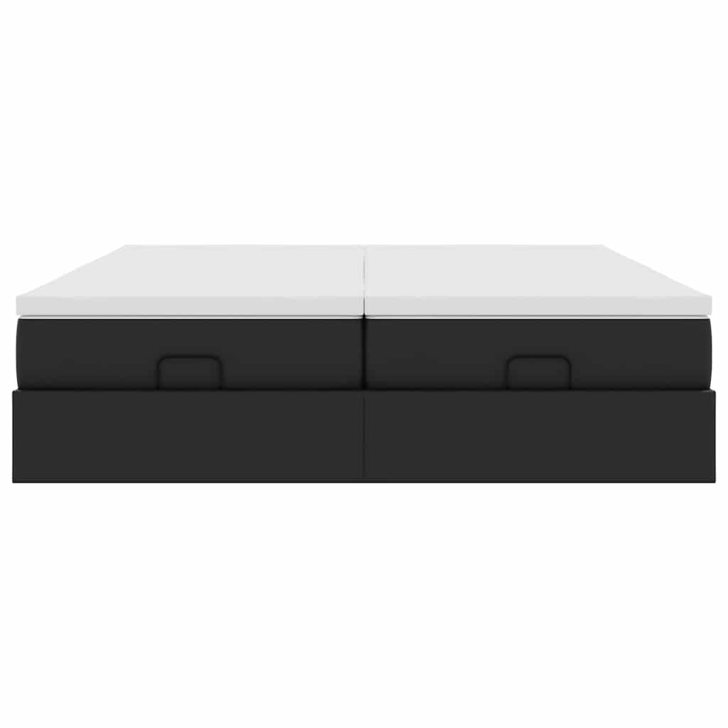 Estrutura de cama otomana com colchões pele artificial preta