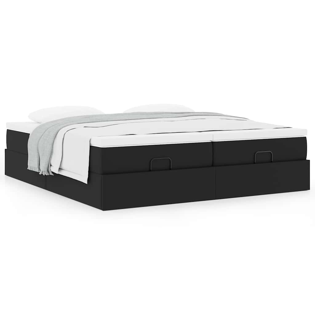 Estrutura de cama otomana com colchões pele artificial preta